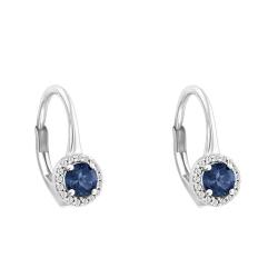 Boucles d'Oreilles Dormeuses en Or Blanc 375 ou 750 & Diamants et Saphir 0,59 ct - Aurora