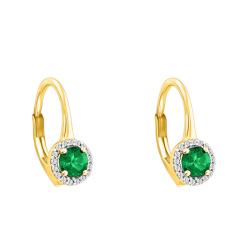Boucles d'Oreilles Dormeuses en Or Jaune 375 ou 750 & Diamants et Emeraude 0,59 ct - Aurora