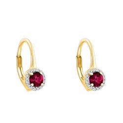 Boucles d'Oreilles Dormeuses en Or Jaune 375 ou 750 & Diamants et Rubis 0,59 ct - Aurora