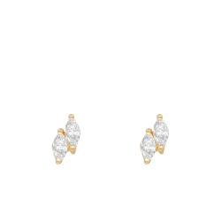 Boucles d'Oreilles Double en Or Jaune 750 & Oxydes de Zirconium - Emanessence