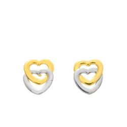 Boucles d'Oreilles Duo Cœurs en Ors Jaune & Blanc - Emanessence
