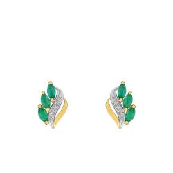 Boucles d'Oreilles en 2 Ors 750 & 3 Emeraudes Navettes - Joelli