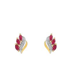 Boucles d'Oreilles en 2 Ors 750 & Diamants et 3 Rubis Navettes - Joelli