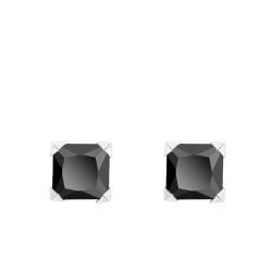 Boucles d'Oreilles en Or Blanc 375 & Oxyde Noir Carré Mini - Allegoria