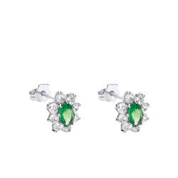Boucles d'Oreilles en Or Blanc 375 & Oxydes de Zirconium Blanc et Vert - Emanessence