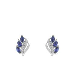 Boucles d'Oreilles en Or Blanc 750 & 3 Saphirs Navettes - Joelli