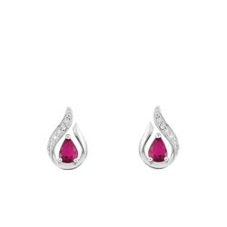 Boucles d'Oreilles en Or Blanc 750 & Diamant et Rubis - Joelli