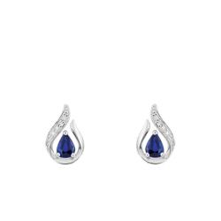 Boucles d'Oreilles en Or Blanc 750 & Diamant et Saphir - Joelli