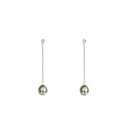 Boucles d'Oreilles en Or Blanc 750 & Diamants et Perles de Tahiti - Poema