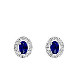 Boucles d'Oreilles en Or Blanc 750 & Diamants et Saphir - Aurora
