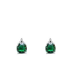 Boucles d'Oreilles en Or Blanc 750 & Emeraude de Synthèse et Diamants de Synthèse 2 x 0,05 ct - Aurora