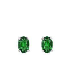 Boucles d'Oreilles en Or Blanc 750 & Emeraude Ovale - Joelli