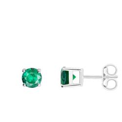 Boucles d'Oreilles en Or Blanc 750 & Emeraude Rond - Demetra