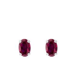 Boucles d'Oreilles en Or Blanc 750 & Rubis Ovale - Joelli
