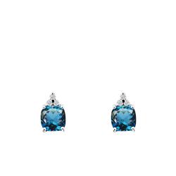 Boucles d'Oreilles en Or Blanc 750 & Topaze London Blue et Diamants de Synthèse 2 x 0,05 ct - Aurora