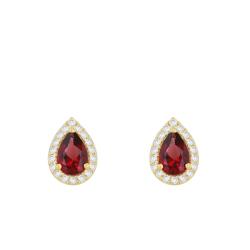 PROMO Boucles d'Oreilles en Or Jaune 375 & Oxydes de Zirconium Rouges en Poire - Emanessence OCARAT.COM BIJOUTERIE N°1