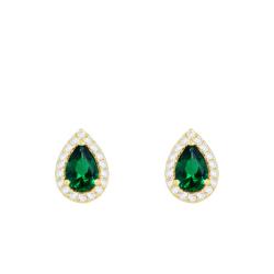PROMO Boucles d'Oreilles en Or Jaune 375 & Oxydes de Zirconium Verts en Poire - Emanessence OCARAT.COM BIJOUTERIE N°1