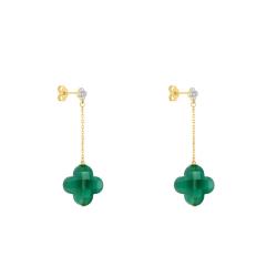 Boucles d'Oreilles en Or Jaune 750 & Diamants et Agates Vertes - Morganne Bello