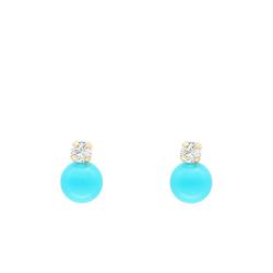 Boucles d'Oreilles en Or Jaune 750 & Oxydes de Zirconium Blancs et Turquoises - Emanessence