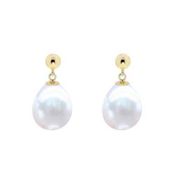 Boucles d'Oreilles en Or Jaune 750 & Perles d'Eau Douce Poire 8/9 mm - Négoce-îles