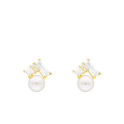 Boucles d'Oreilles en Or Jaune & Oxyde de Zirconium et Perle de Culture d'Eau Douce - Emanessence