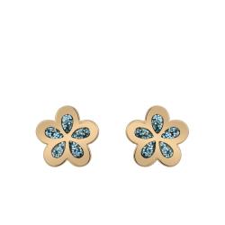 Boucles d'Oreilles Fleur Bleue en Or Jaune 750 & Paillettes - Bambins