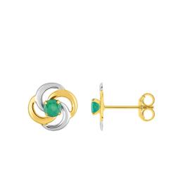 Boucles d'Oreilles Fleur en Or Bicolore 375 ou 750 & Emeraude - Emanessence