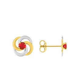 Boucles d'Oreilles Fleur en Or Bicolore 375 ou 750 & Rubis - Emanessence