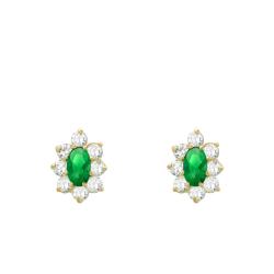 Boucles d'Oreilles Fleur en Or Jaune 375 & Oxydes de Zirconium Blancs et Verts - Emanessence