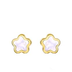 Boucles d'Oreilles Fleur en Or Jaune & Nacre - Bambins