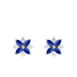 Boucles d'Oreilles Fleurs en Or Blanc 375 ou 750 & Diamants et Saphirs - Aurora