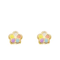 Boucles d'Oreilles Fleurs en Or Jaune 750 & Émaillées - Bambins