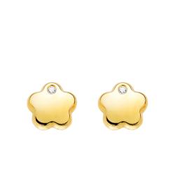 Boucles d'Oreilles Fleurs en Or Jaune 750 & Oxydes de Zirconium Blancs - Bambins