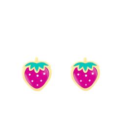 Boucles d'Oreilles Fraises en Or Jaune & Email - Bambins