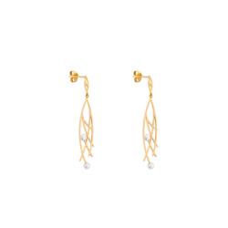 Boucles d'Oreilles Géométriques en Or Jaune 750 & Perles de Culture - Emanessence