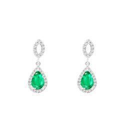 PROMO Boucles d'Oreilles Gouttes en Or Blanc 375 & Diamants 0,16 ct et Émeraudes - Aurora OCARAT.COM BIJOUTERIE N°1