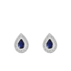 Boucles d'Oreilles Gouttes en Or Blanc 750 & Diamant et Saphir - Joelli
