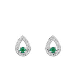 Boucles d'Oreilles Gouttes en Or Blanc 750 & Emeraude - Joelli