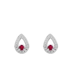 Boucles d'Oreilles Gouttes en Or Blanc 750 & Rubis - Joelli