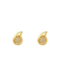 Boucles d'Oreilles Gouttes en Or Jaune 375 & Oxydes de Zirconium Blancs - Emanessence