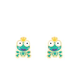 Boucles d'Oreilles Grenouille en Or Jaune & Email - Bambins