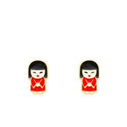 Boucles d'Oreilles Japonaises en Or Jaune & Email - Bambins