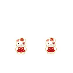 Boucles d'Oreilles Kitty en Or Jaune 375 & Émaillée - Bambins