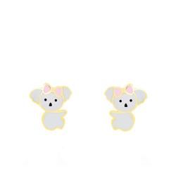 Boucles d'Oreilles Koala en Or Jaune & Email - Bambins