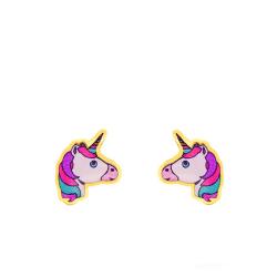 Boucles d'Oreilles Licorne Colorée en Or Jaune 375 - Bambins