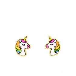 Boucles d'Oreilles Licorne en Or Jaune 375 & Email - Bambins