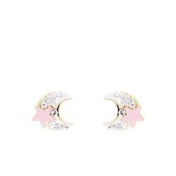 Boucles d'Oreilles Lune en Or Jaune 375 & Pierres Blanches - Bambins