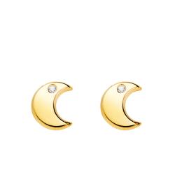 Boucles d'Oreilles Lunes en Or Jaune 750 & Oxydes de Zirconium Blancs - Bambins