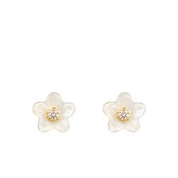 Boucles d'Oreilles Marguerite Nacrée en Or Jaune 375 & Oxyde de Zirconium - Bambins