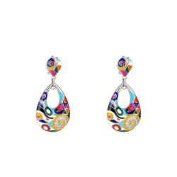 Boucles d'Oreilles Marina en Argent 925 & Oxydes de Zirconium Blancs et Laque Multicolore - Una Storia